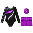 thumbnail image 3 of Alvivi Girls Metallic Long Sleeve Gymnastics Leotards Dancing Tumbling Bodysuit with Shorts Hairband Dark Pegasus 14, 3 of 7