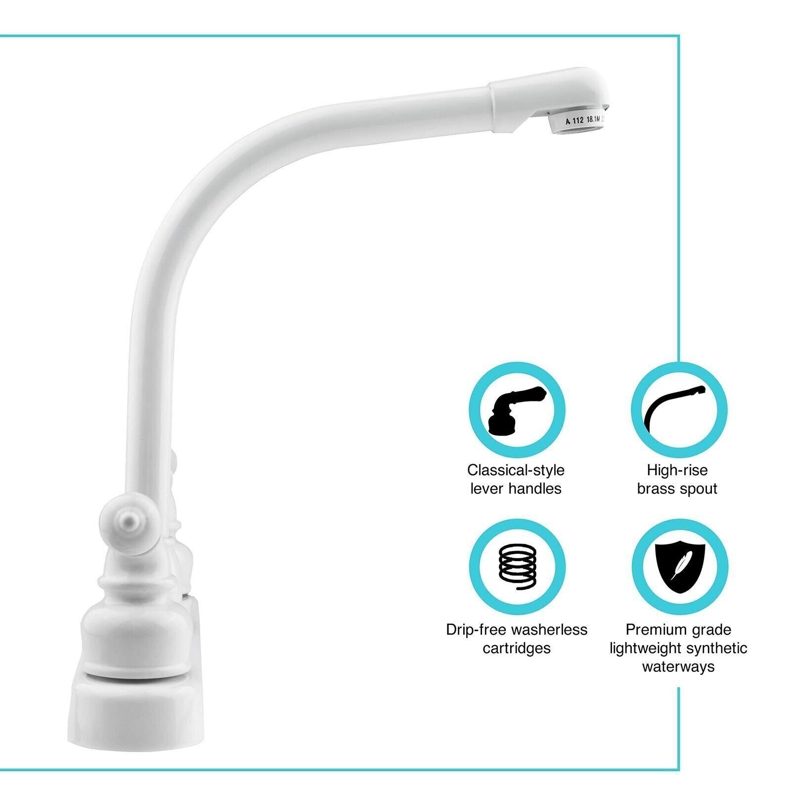 Dura Faucet DF-PK210C-WT Hi-Rise RV Kitchen Sink Faucet with Classical Levers (White)