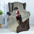 thumbnail image 4 of Christmas Soft Flannel Fleece Throw Blanket, Photo of Santa Sits on a Chimney with Umbrella in Heavy Rain, Cozy Plush for Indoor and Outdoor Use, 70" x 90", Vermilion Dark Taupe, by Ambesonne, 4 of 5