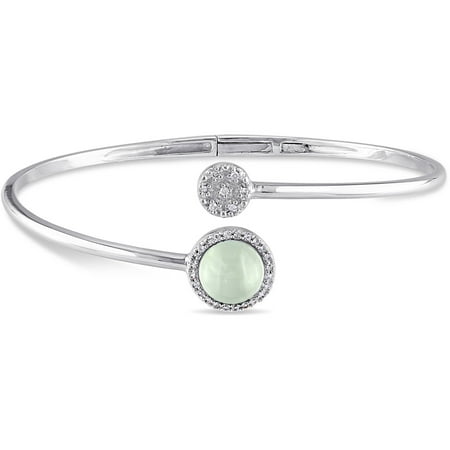 Tangelo 2-7/8 Carat T.G.W. Prehnite and White Topaz with Diamond-Accent Sterling Silver Halo Cuff Bangle Bracelet, 7