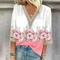 thumbnail image 2 of Stamzod Womens 3/4 Sleeve Tops and Blouses Fashion Floral Printed V Neck Beach Vacation Blouses Casual Loose Summer Plus Size Womens Clothing Pink D L, 2 of 4