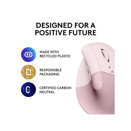 Logitech - Lift Vertical Wireless Ergonomic Mouse with 4 Customizable Buttons - Rose