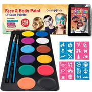 Face Paint Kit for Kids - Vibrant Face Painting Colors, Stencils & 2 Cosmetic Brushes - Video Tutorials & eBook - Fun, Easy to Use, Non-Toxic & Safe