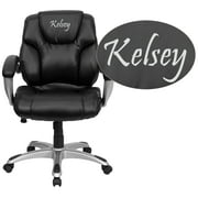 Flash Furniture Personalized Mid-Back Black LeatherSoft Layer Padded Executive Ergonomic Office Chair with Silver Nylon Base and Arms