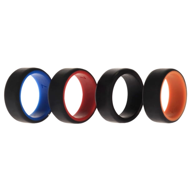 Juego de anillos de boda de silicona de 2 capas biselados de 8 mm - Negro por ROQ para hombres - Anillo de 4 x 7 mm