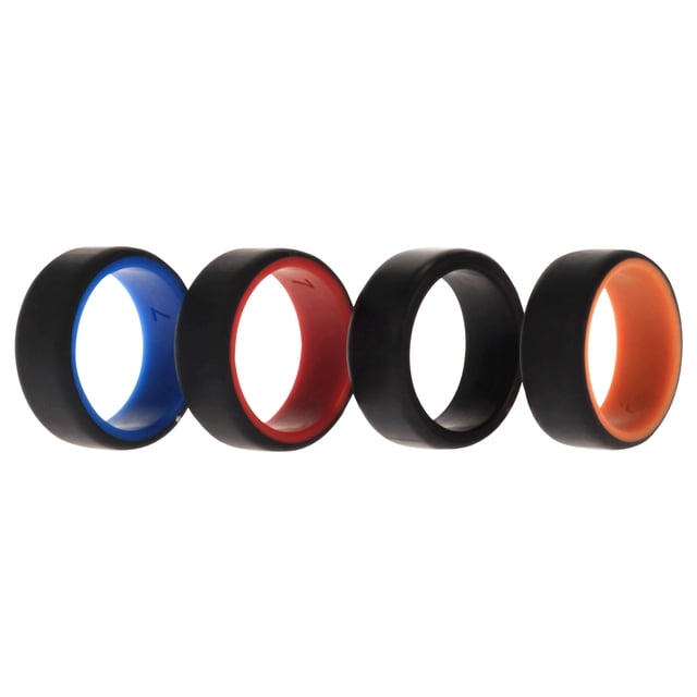Juego de anillos de boda de silicona de 2 capas biselados de 8 mm - Negro por ROQ para hombres - Anillo de 4 x 7 mm