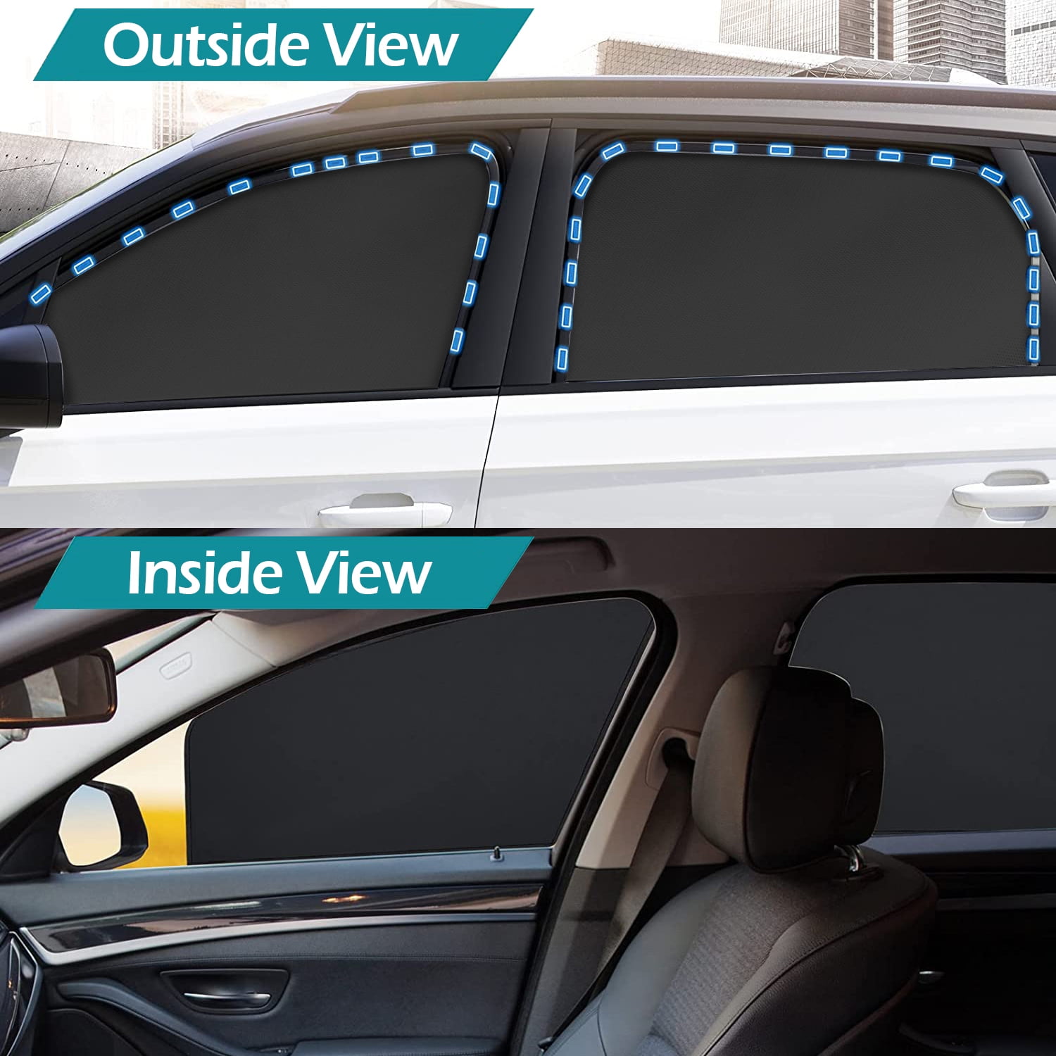 4Pcs Magnetic Car Side Window Sun Shades, IC ICLOVER Car Front and Rear Window Sunshades Privacy Curtains, Baby Car Window Shade sunscreen 100% Block Sunlight Cover Shield UV Protection