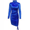 thumbnail image 4 of Honeeladyy Sales Online Women Velvet Bodycon Tight Mini Dress Turtleneck Dress Ruched Side Drawstring Dress Elegant Knee Dress Clubwear, 4 of 5