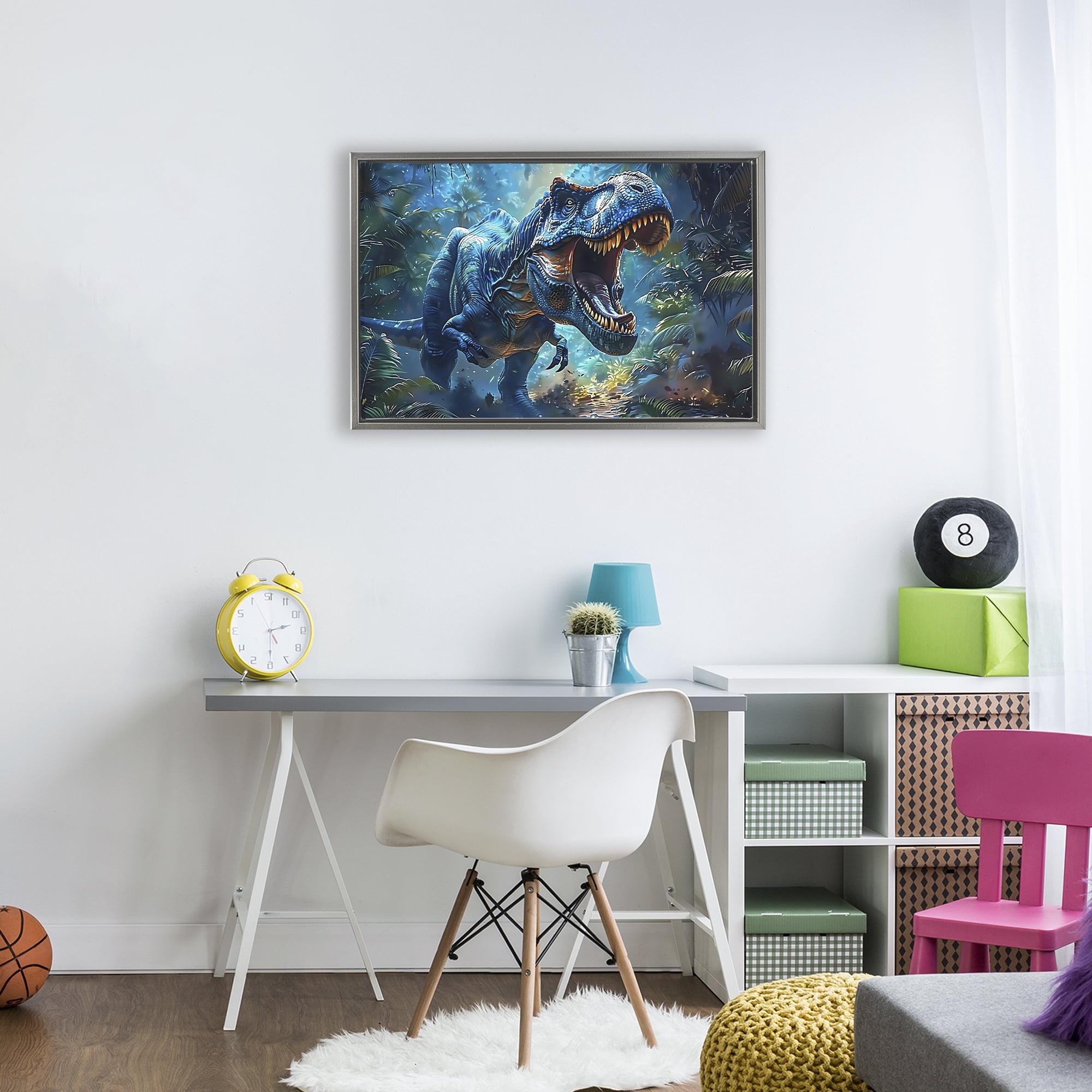 Stupell Industries Blue Toned Dinosaur Roar Gray Framed Floater Canvas Wall Art, design by Creative Studio