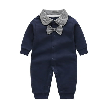 

Onesies For Baby Boys Bow Long Sleeve Outsie Bodysuit Banquet Wedding Jumpsuit Clothes For 9-12 Months