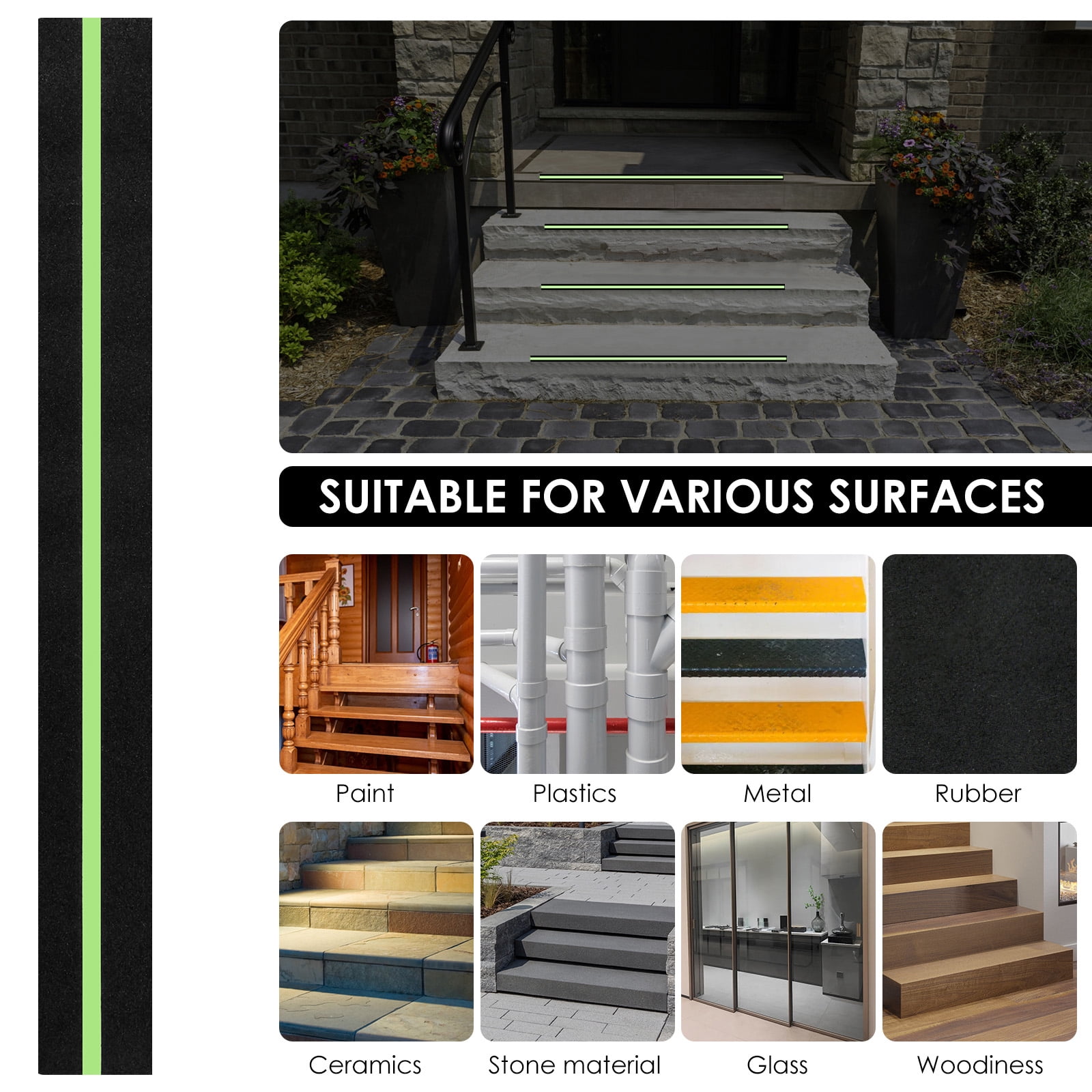 2 Pcs Non Slip Grip Tape with Glow in Dark 2 inch x16.4ft Waterproof Anti Slip Traction Tape for Stairs Floors Decks Bathrooms Outdoors