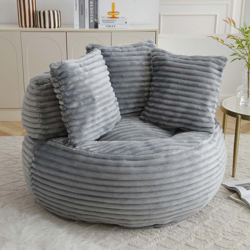 Big Lazy Sofa Chair for Adults and Kids, Corduroy Oversized Bean Bag Couch with Filling, Soft High Back Floor Lounge Sofa for Living Room, Bedroom, Gaming Corner