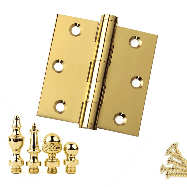 EMBASSY Door Hinge 3 x 3 Solid Brass Polished Brass with Urn Tips