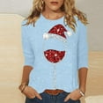 thumbnail image 2 of Fiaer Christmas Women T Shirts Shine Glass Trendy Tshirts Xmas 3/4 Sleeve Crew Neck Oversized Leisure Comfort Tops Light Blue M, 2 of 5