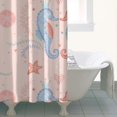 thumbnail image 5 of Seahorse Tropical Nautical Shower Curtain with Cute Cartoon Coastal Underwater Life Print, Shells, Waves, and Jellyfish Pattern, Waterproof Fabric Curtain with Hooks for Beach Bathroom, 5 of 5