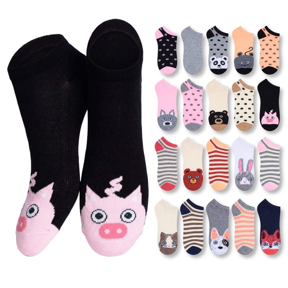 Tipi Toe Women's 20 Pairs Colorful Patterned Low Cut/No Show Socks WL23-AB