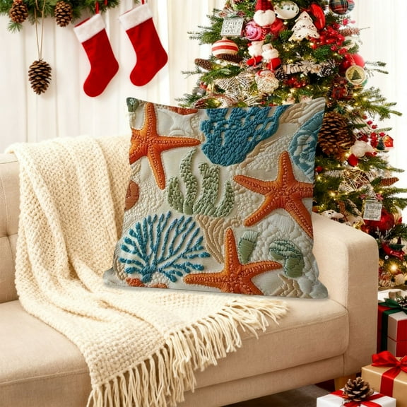 Fzsteel Embroidery-Inspired Decorative Pillow Cover 45x45cm 2D Printed Soft Short Lint Accent for Sofa Bedroom Living Room Home Decor