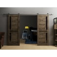 thumbnail image 3 of Sturdy Double Barn Door 56 x 96 inches with | Veregio 7588 Cognac Oak with Black Glass | Stainless Steel 13FT Rail Hangers Heavy Set | Solid Panel Interior Doors, 3 of 5