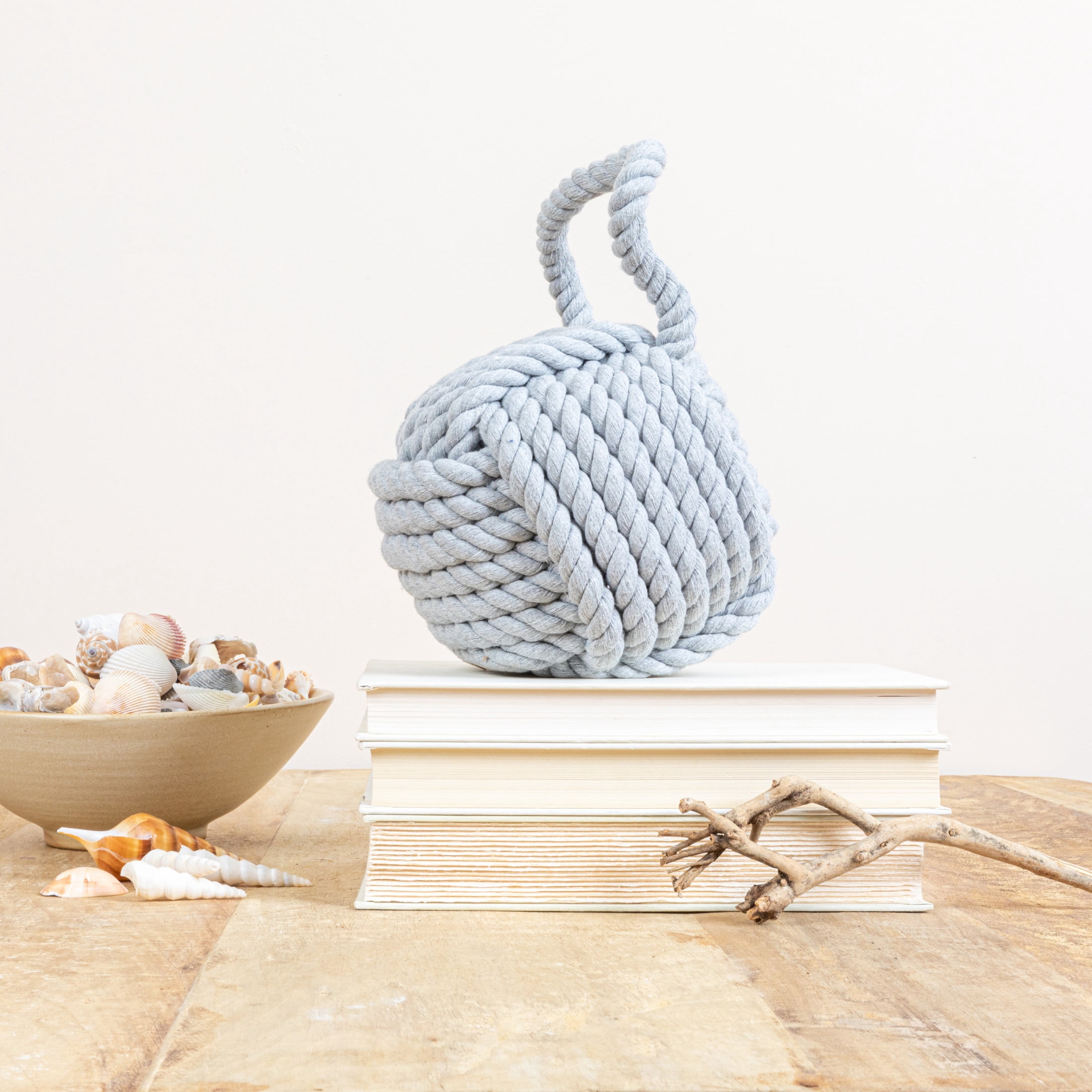 Creative Co-Op Nautical Rope Knot Decorative Cotton Door Stop, Grey