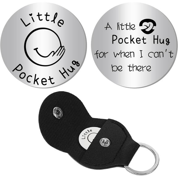 Pocket Hug Token Long Distance Relationship Stainless Steel Double Sided with PU Leather Keychain Keepsake Gift for Women Men Family Boyfriend Valentines Day Christmas Hug 1.2x1.2 Inch Colorful