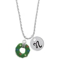 thumbnail image 1 of Delight Jewelry Silvertone Green Resin Wreath with Crystals Silvertone Script Initial Disc - N - Charm Necklace, 20"+3", 1 of 4