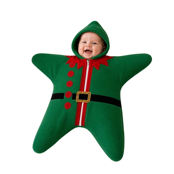 Loyni 0-3 Months Christmas Star Shape Hooded Swaddle Sack Unisex Xmas Print Baby Sleeping Bag Newborn Fleece Wearable Blanket Gift for Holiday Party