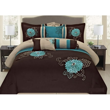 Shamz King Size 7-Piece Comforter Set Brown & Turquoise