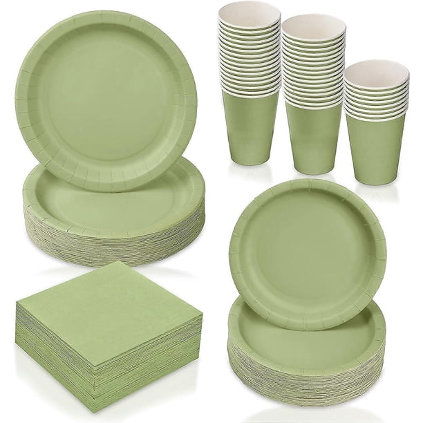 244 piezas de suministros para fiestas verde salvia, platos y servilletas verde salvia, vajilla desechable para bodas, baby showers, despedidas de soltera, fiestas de cumpleaños, decoración