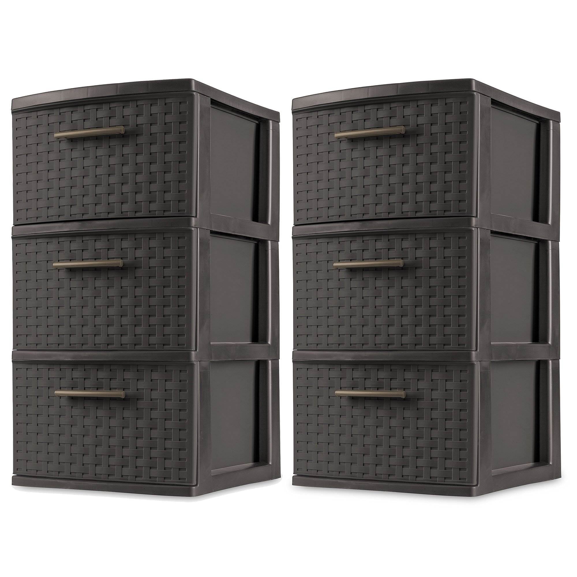 Details about   3 Drawer Weave Tower Case of 2 Cart Storage Cabinet Organizer Container Espresso 