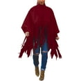 thumbnail image 1 of Haut à Franges à Col Montant à Manches Longues pour Femmes, Grande Taille, Poncho à Franges, 1 of 7