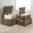 thumbnail image 2 of happimess BSK2006B-3SET Brooks Classic Farmhouse Woven Hyacinth Rectangular Wicker Storage Baskets with Lids and Handles, Brown (Set of 3), Seagrass Containers for Decoration in Living Room, Bedroom, 2 of 14