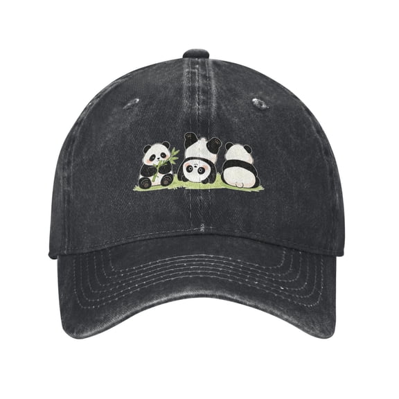 Cute Cartoon Pandas Baseball Cap Denim Adjustable Fashionable Panda Hats Gifts for Women Panda Lovers Men Adults Travelling