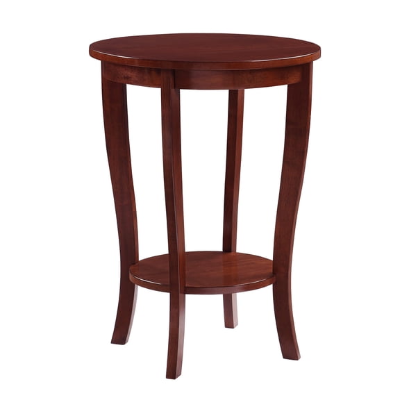 Pemberly Row Round Transitional Wood End Table with Bottom Shelf in Mahogany