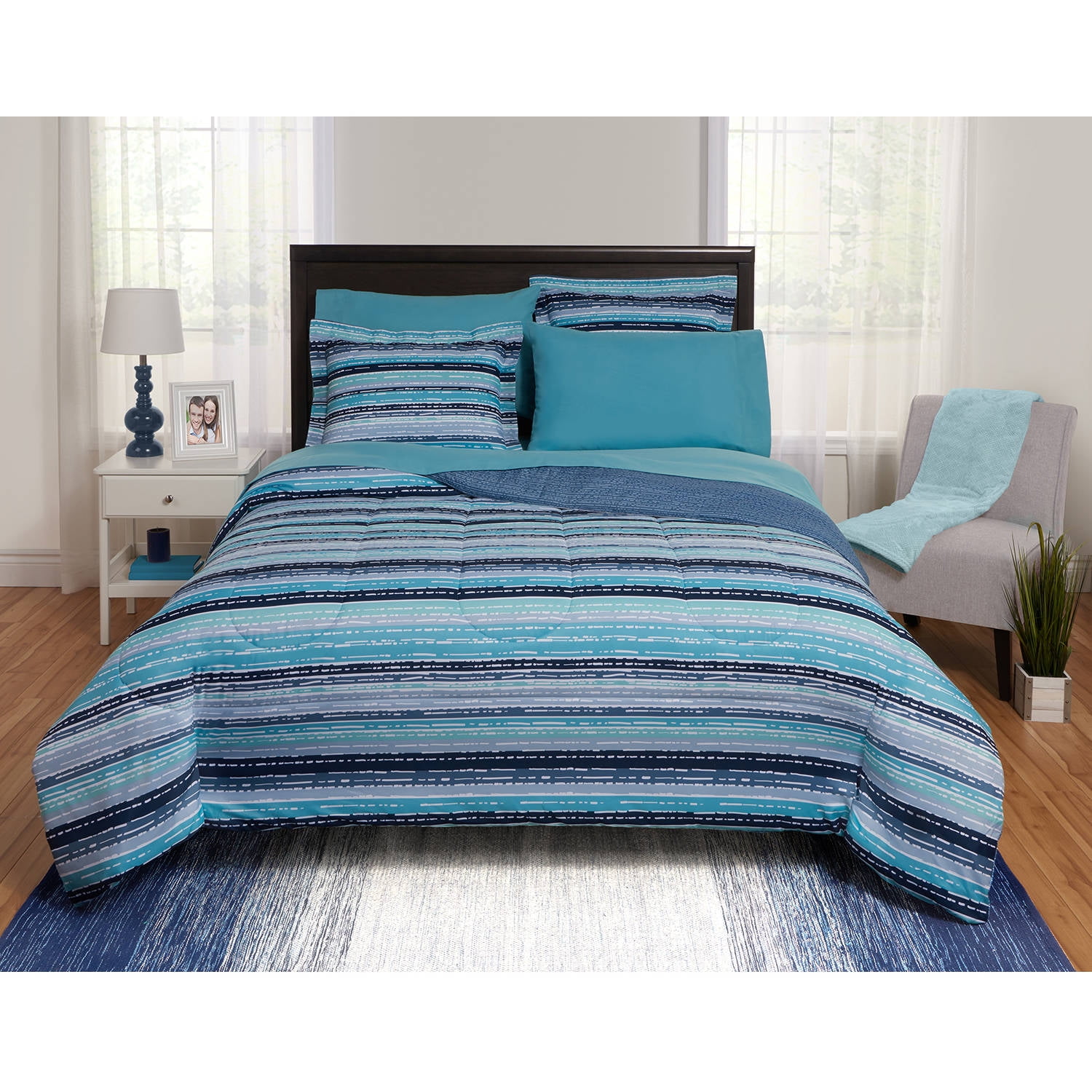 Mainstays Blue Stripe 5Piece BedinaBag Set