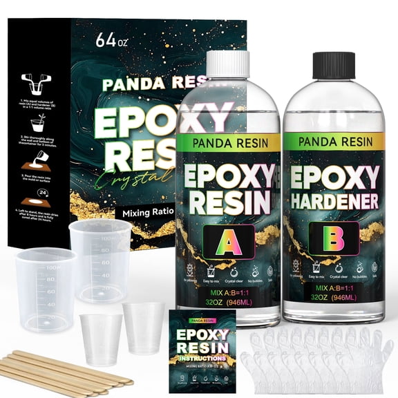 Panda Resin 64oz Epoxy Resin Kit - Crystal Clear, Non Yellowing for Coating & Casting
