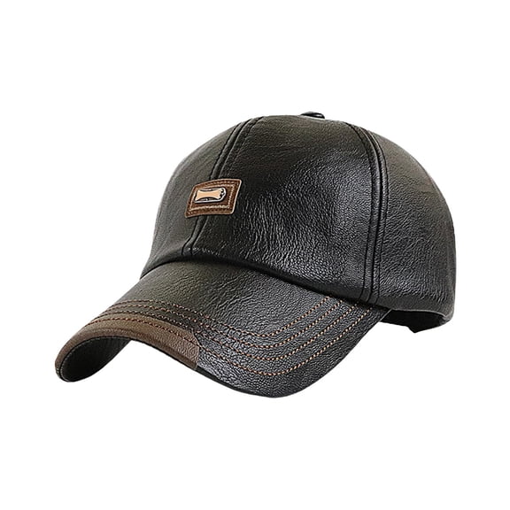 Men's PU Leather Casual Baseball Cap For The Elderly Outdoor Warm Duck Cap