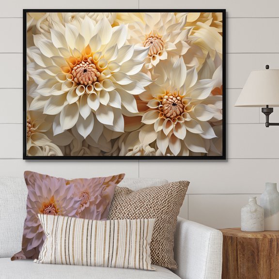 Designart "Minimalist White Dahlia" Dahlia Floater Framed Wall Art Living Room