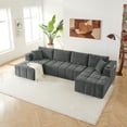 thumbnail image 3 of Leumius 132" U Shaped Sectional Sofa,Chenille Boneless Couch, Modern 4-Seat Upholstered Cloud Couch Sectional with Deep Seat and Cup Holders for Living Room,No Assembly Required,Dark Gray, 3 of 12