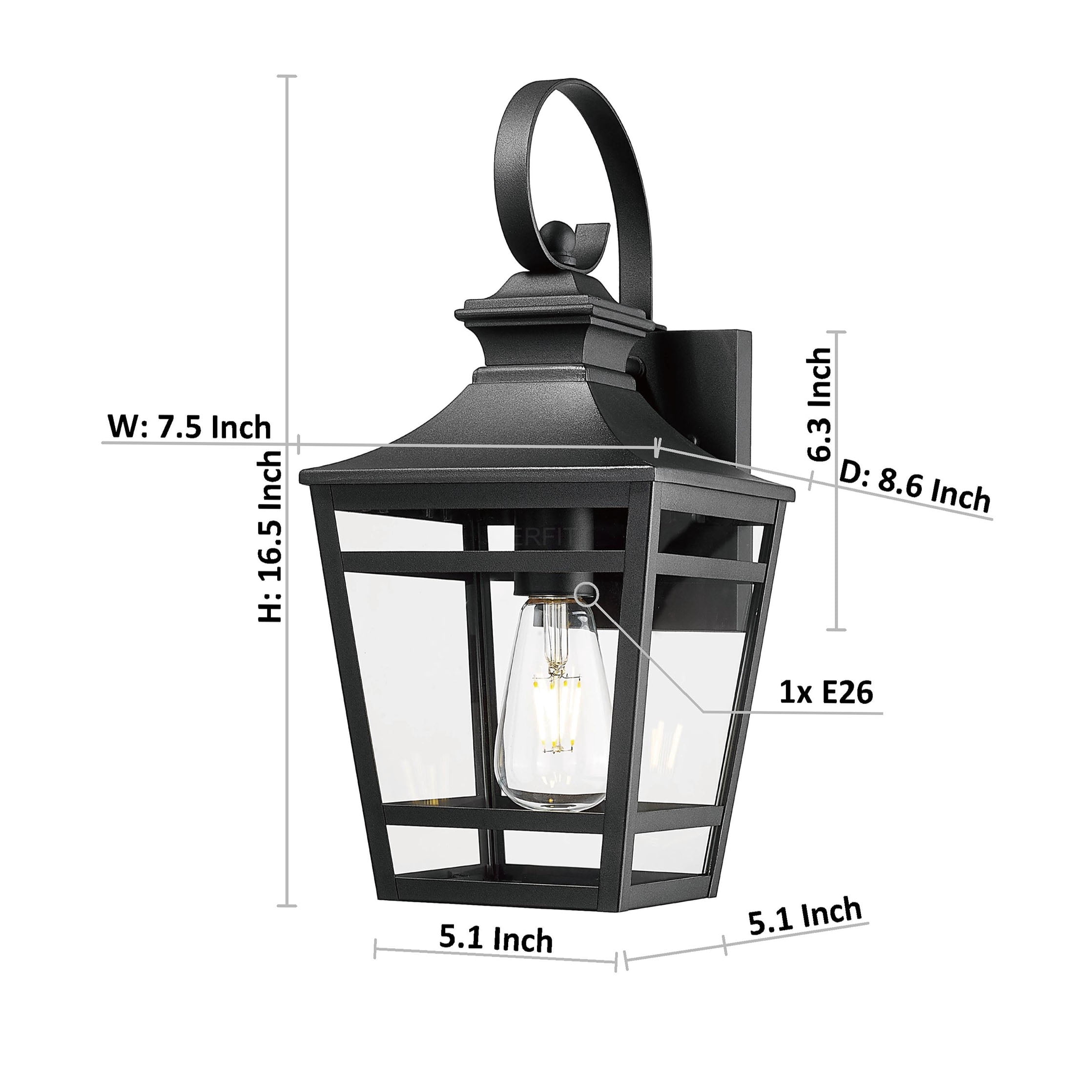 JERFIT 2-Pack Modern Outdoor Wall Lights, Black Aluminum Sconce with Clear Glass, Waterproof Exterior Lighting for Porch, Garage, Patio, Entryway, E26 Base