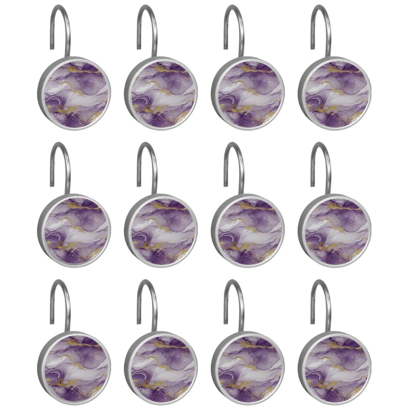 HemaKayy 12 Pcs Shower Curtain Hooks Bathroom Decorative Accessories Purple White Marble