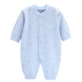 thumbnail image 2 of Antinious Long Sleeve Bodysuits for Kids,Boys And Girls Summer Bodysuit,Child Printing Newborn Button-Neck Long Sleeved Long Rompers,Blue,80, 2 of 4