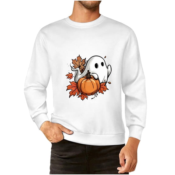 Men's Sweatshirts Halloween for Women Funny Ghost Graphic Sweatshirt Spooky Season Party Sweater Fall Pullover Top