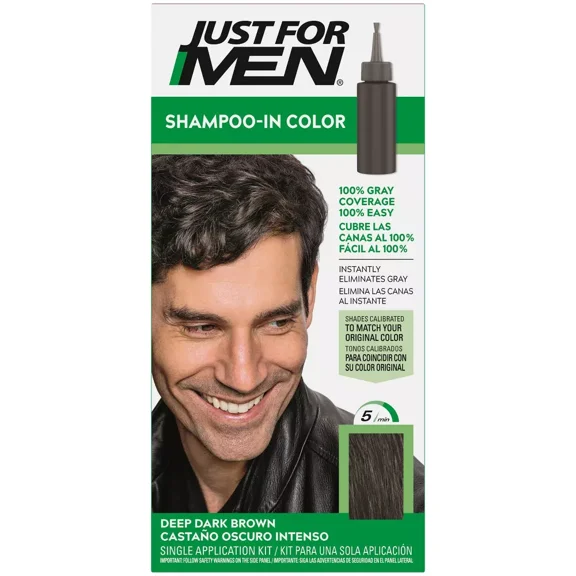 Just For Men Shampoo-In Color Gray Hair Coloring for Men, Deep Dark Brown Shade, 1 Kit