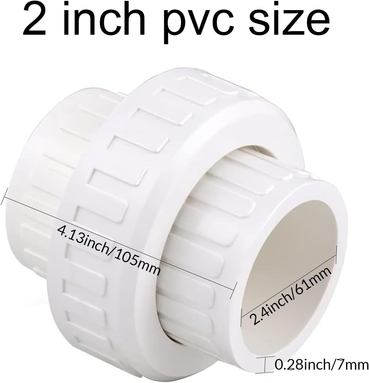 2" PVC Union Coupling Pipe Fitting (Socket x Socket) PVC Adapter Schedule 40, EPDM O-Ring, White 2 Pack