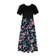 thumbnail image 4 of Puntoco Vestido De Mujer Con Cuello Redondo Y Manga Corta A Media Pantorrilla Con Bolsillos Dobles Y Estampado Floral Vestido De Manga Corta Con Cuello Redondo Azul Marino Xl, 4 of 4