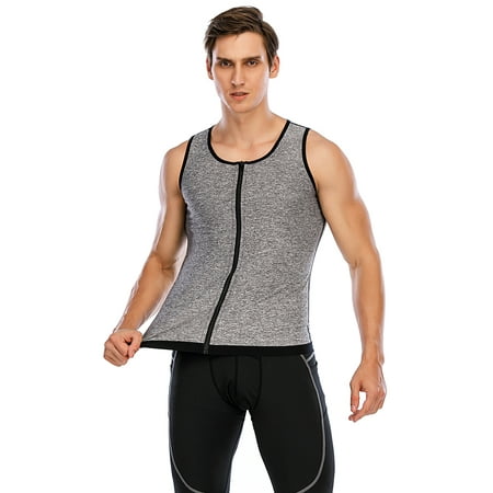 

FANNYC Mens Neoprene Sweat Sauna Vest Waist Trainer Workout Tank Tops Slimming Shapewear Shirt Gym Suit -Zipper For Weight Loss Body Shaper Black/Grey