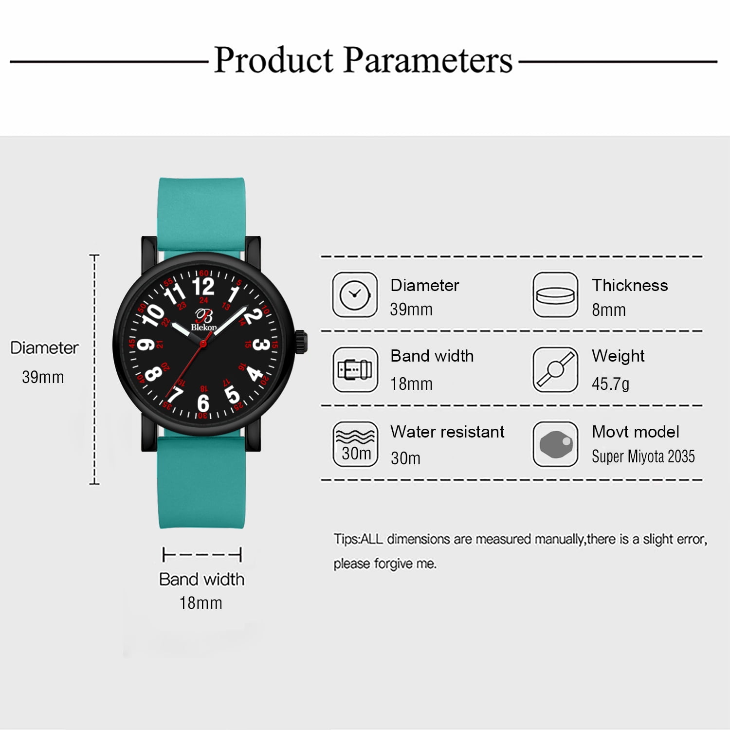 Blekon Original Nurse Watch for Medical Professionals and Students â€“ Various Scrub Colors, Easy Read Dial, Military Time with Seco Hand, Silicone Band, 3 ATM Water Resistant