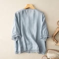 thumbnail image 4 of Short Sleeve Tops for Women Cotton And Linen Crochet Artistic Small Versatile Shirt V Neck Casual Fashion Womens Blouses, 4 of 6