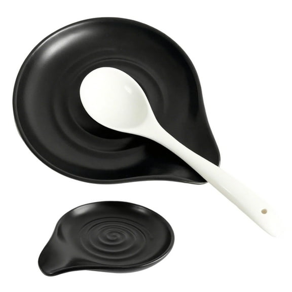 Spoon Rest Ceramic Spoon Holder for Stove Top Heat-Resistant Cooking Spoon Rest for Kitchen Counter Decor Black
