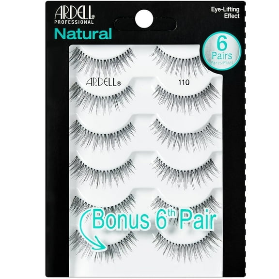 Ardell Natural False Eyelashes 110 Multipack, Lightweight Lashes, Black, 6 Pairs